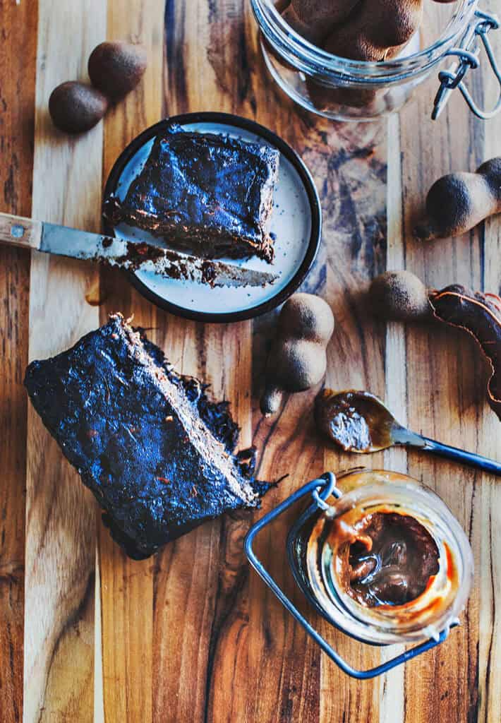 Tamarind pulp in block on the table for using with Jeow Bong.
