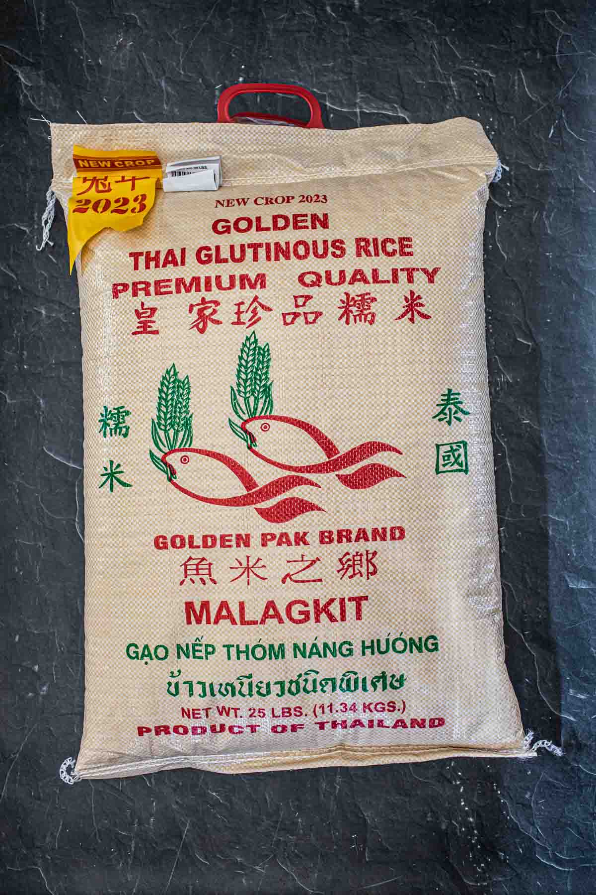 Sticky rice in a bag.