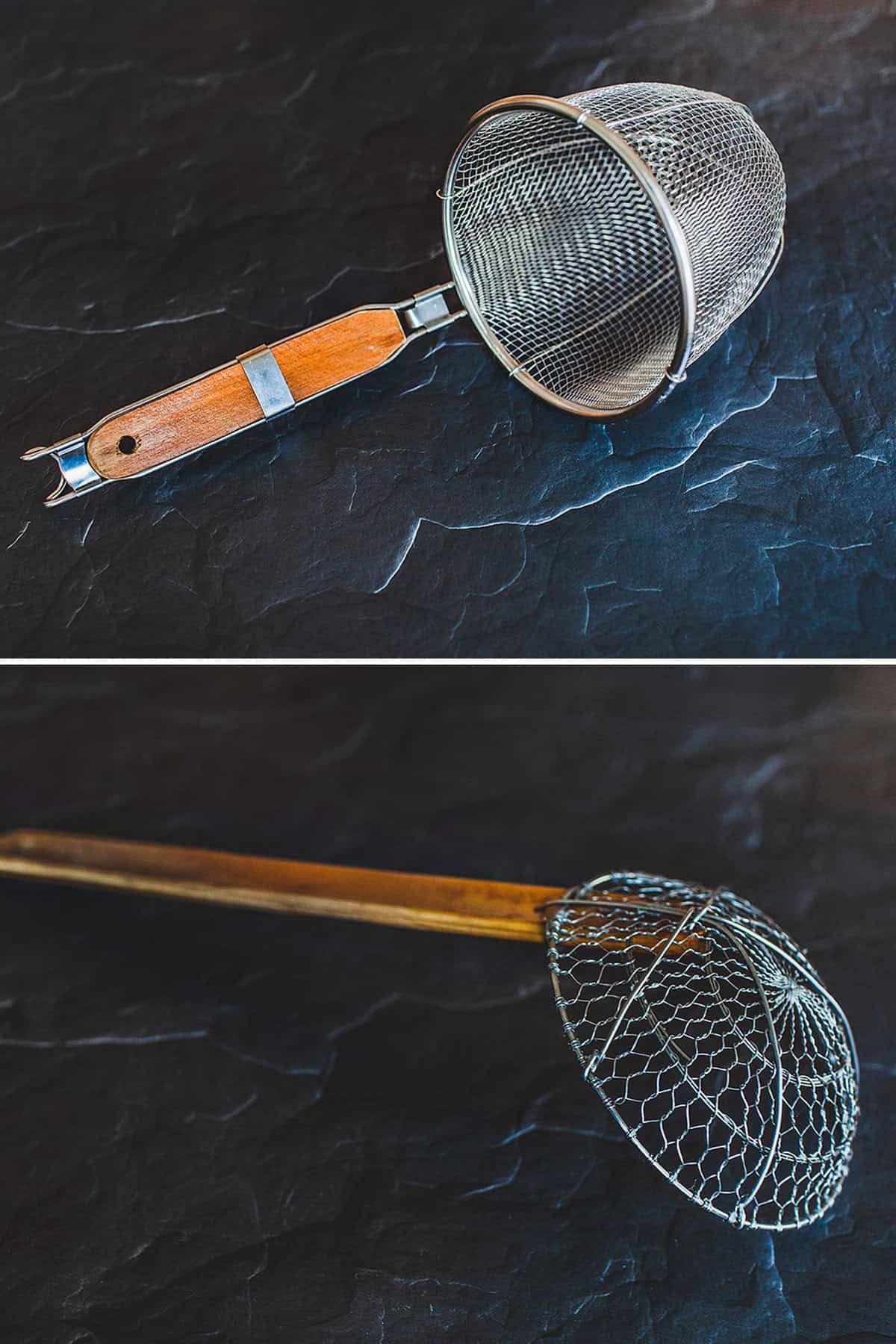 Asian Fine mesh strainers on the table.