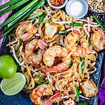 Shrim pad thai on a platter.