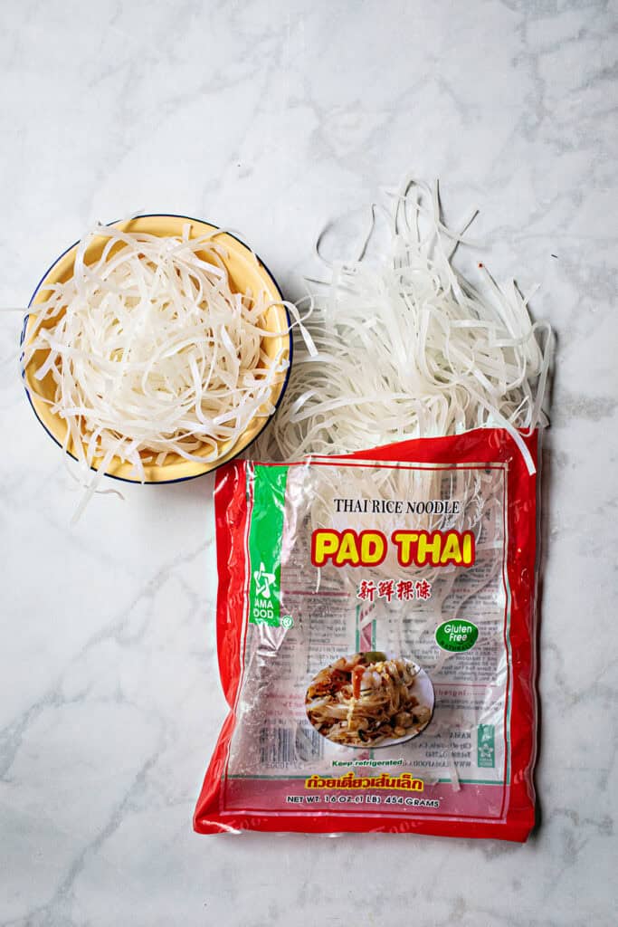 Rice noodles for Pad Thai in a packet. 