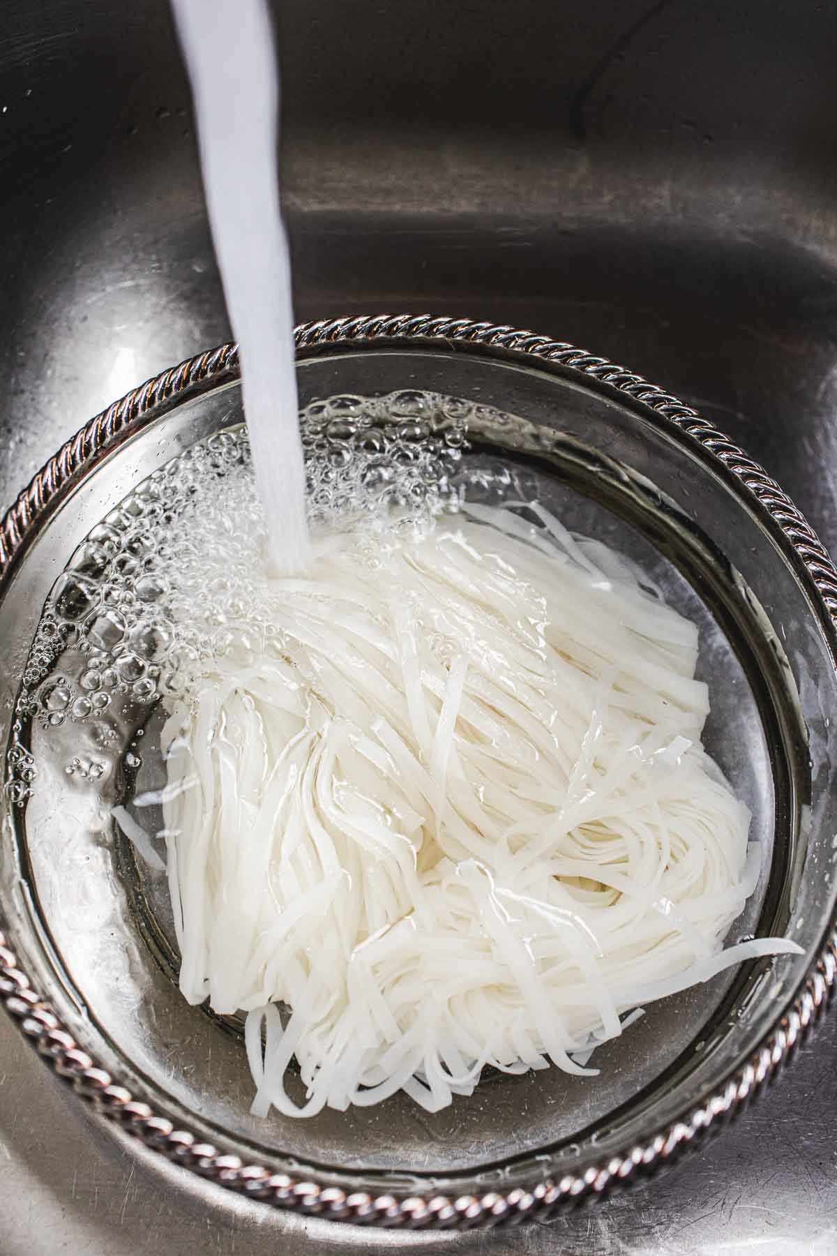 rice noodles rinsed in a bowl