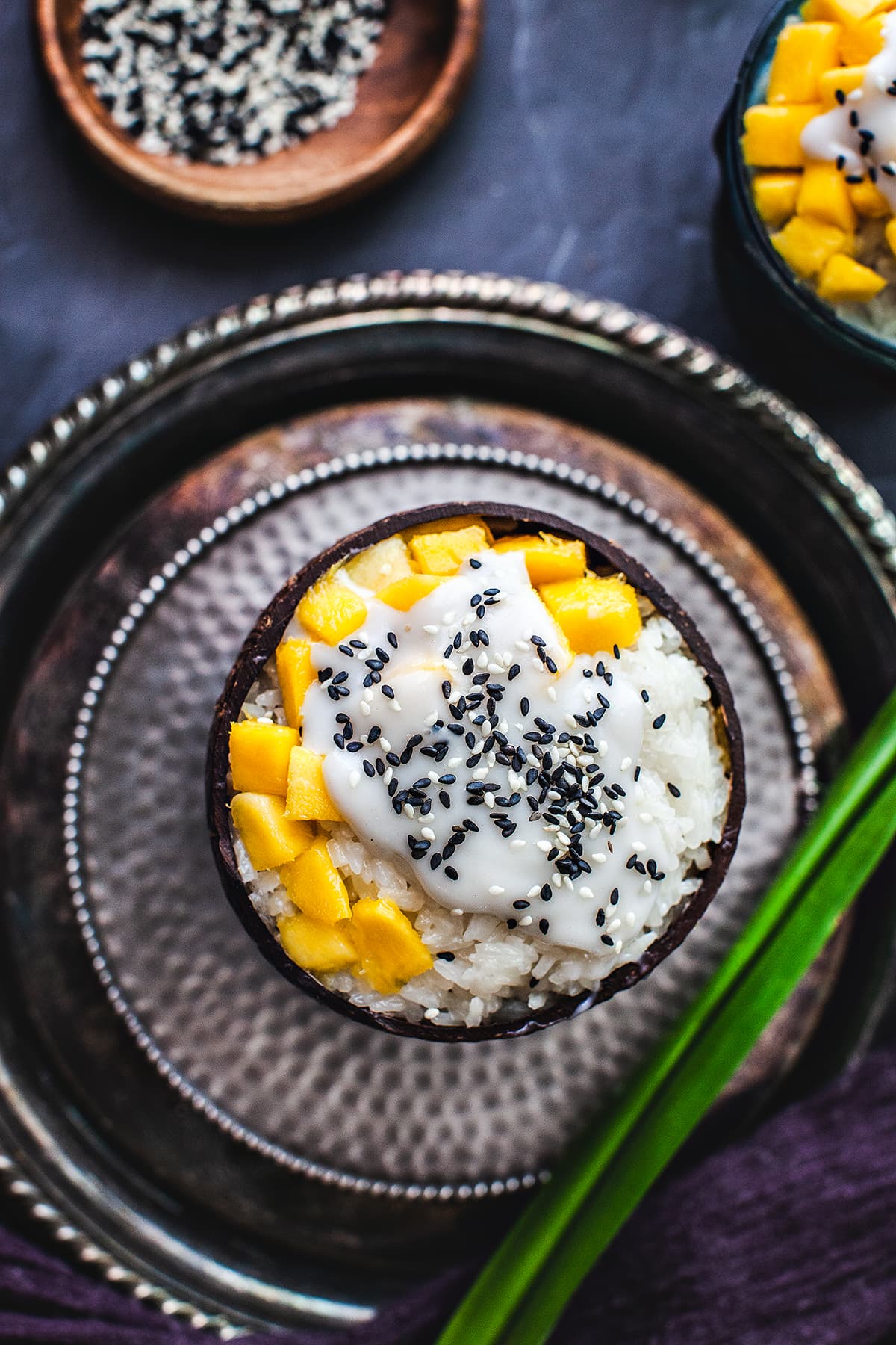 Coconut Sticky rice in a bowl on a platter.