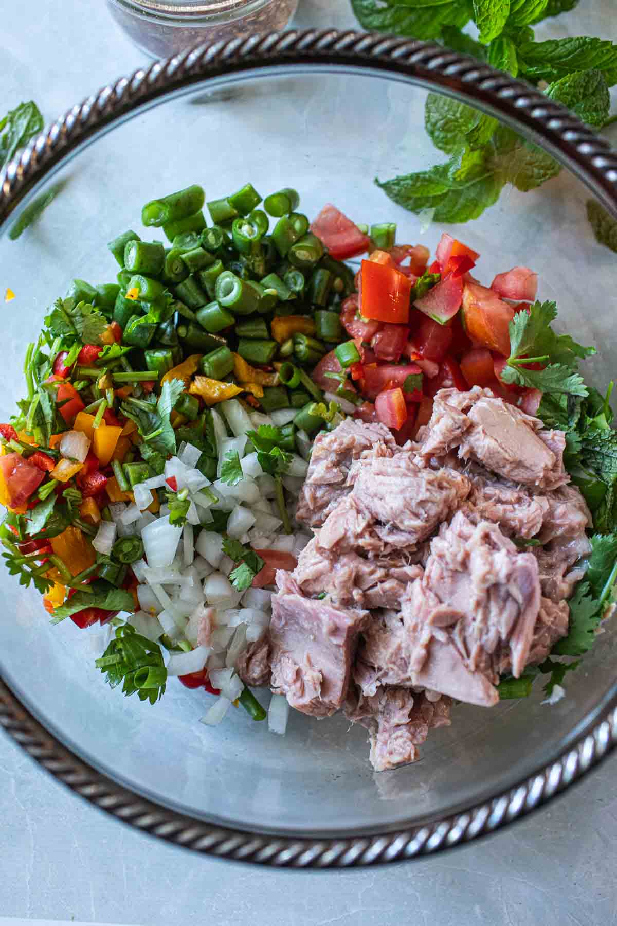 Thai canned tuna salad in a bowl. 