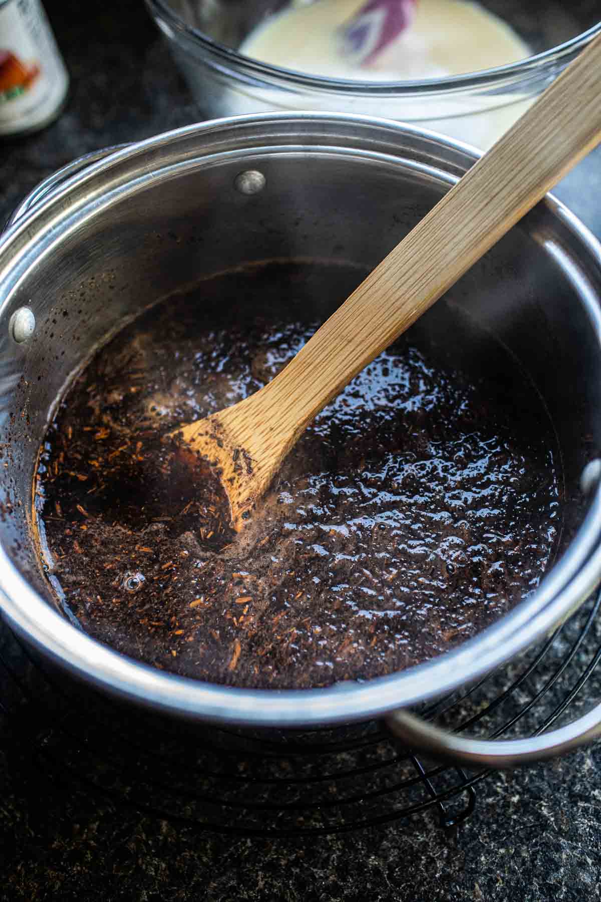 Thai iced tea in a pot.