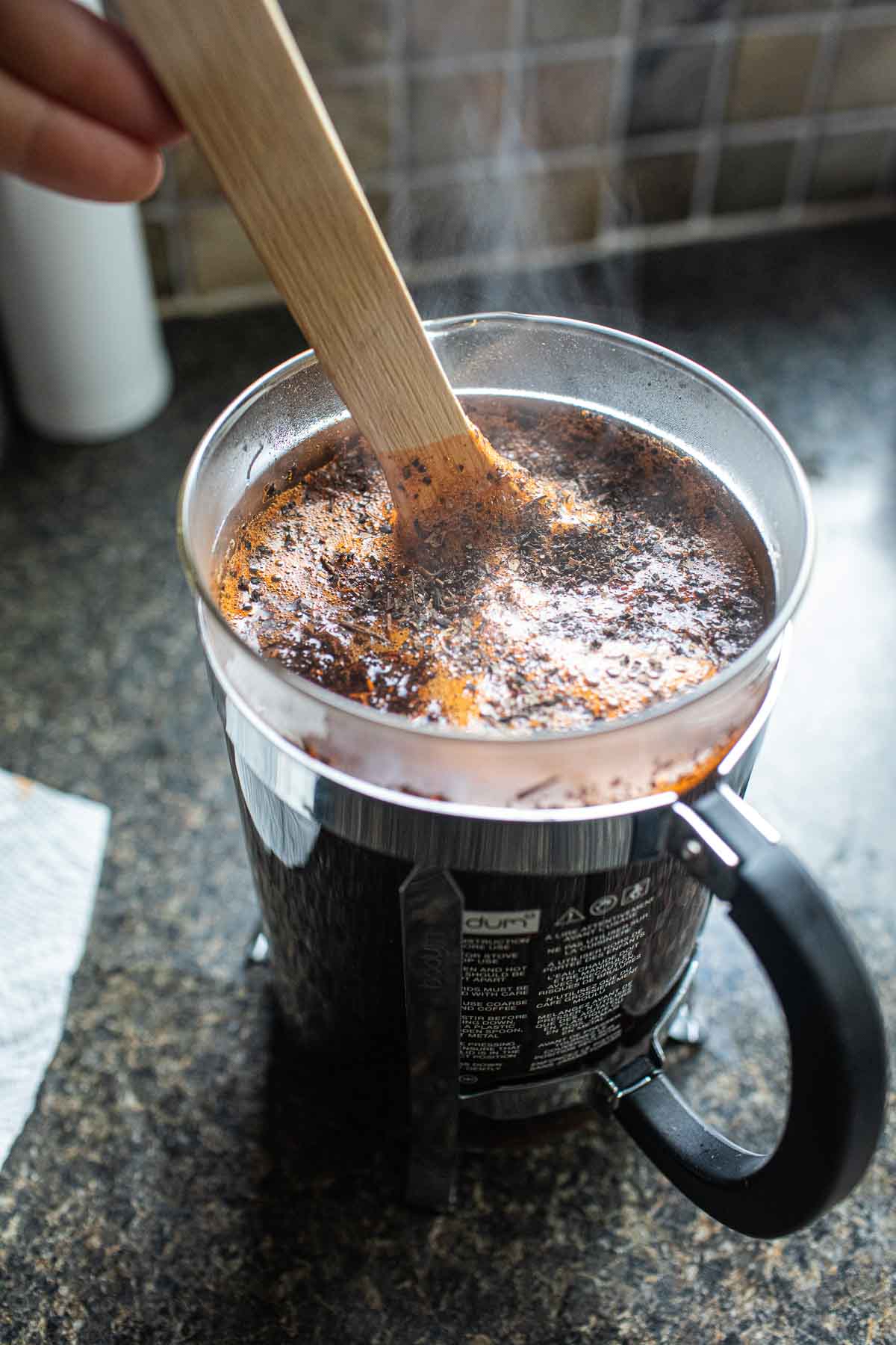 Thai iced tea in a French press.