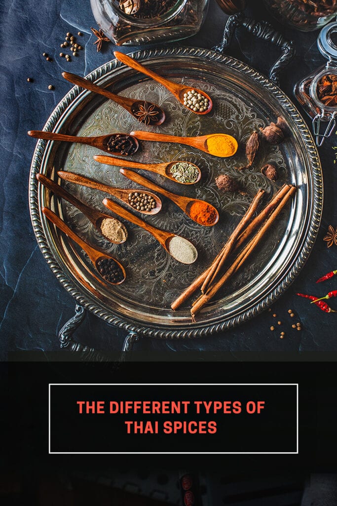 Different spices on a tray.