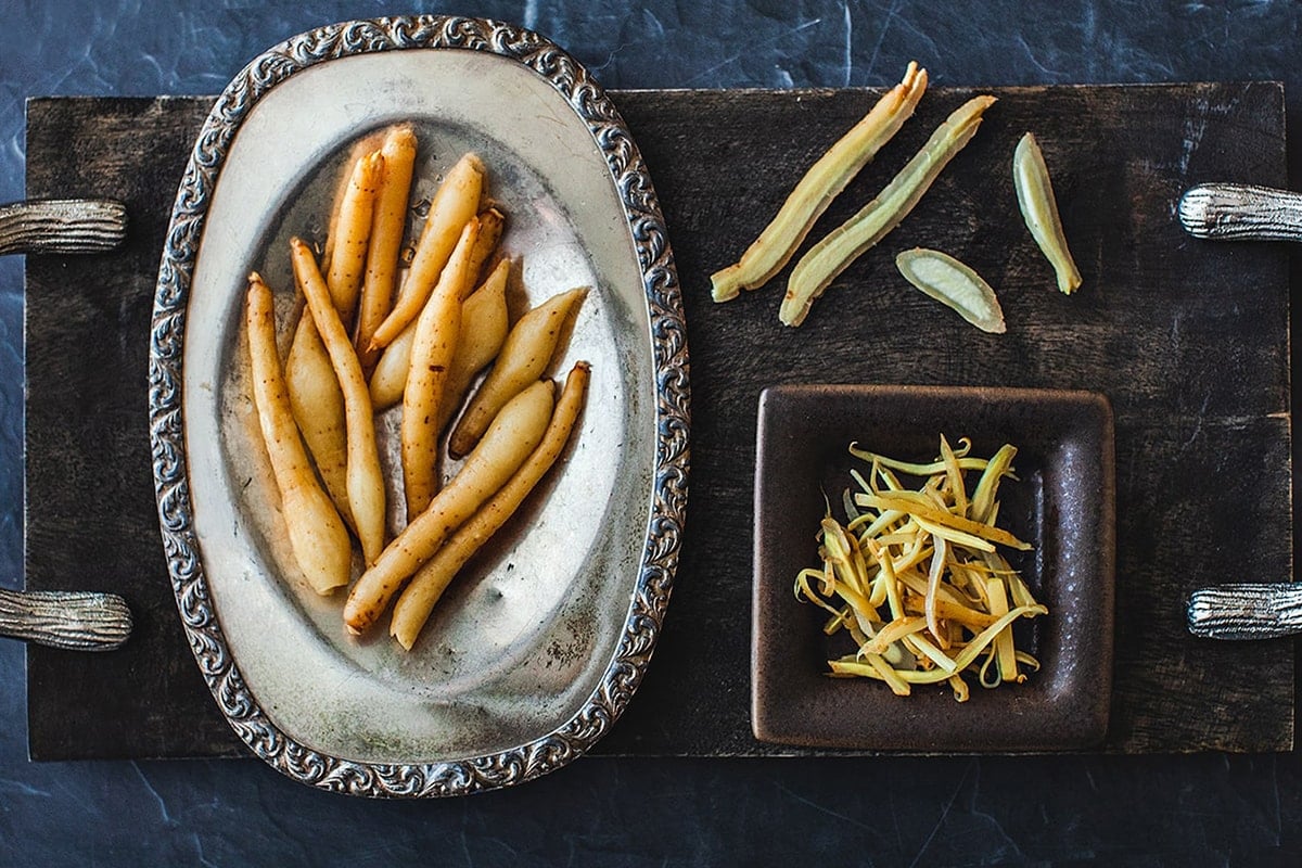 Finger root herb on a platter. 