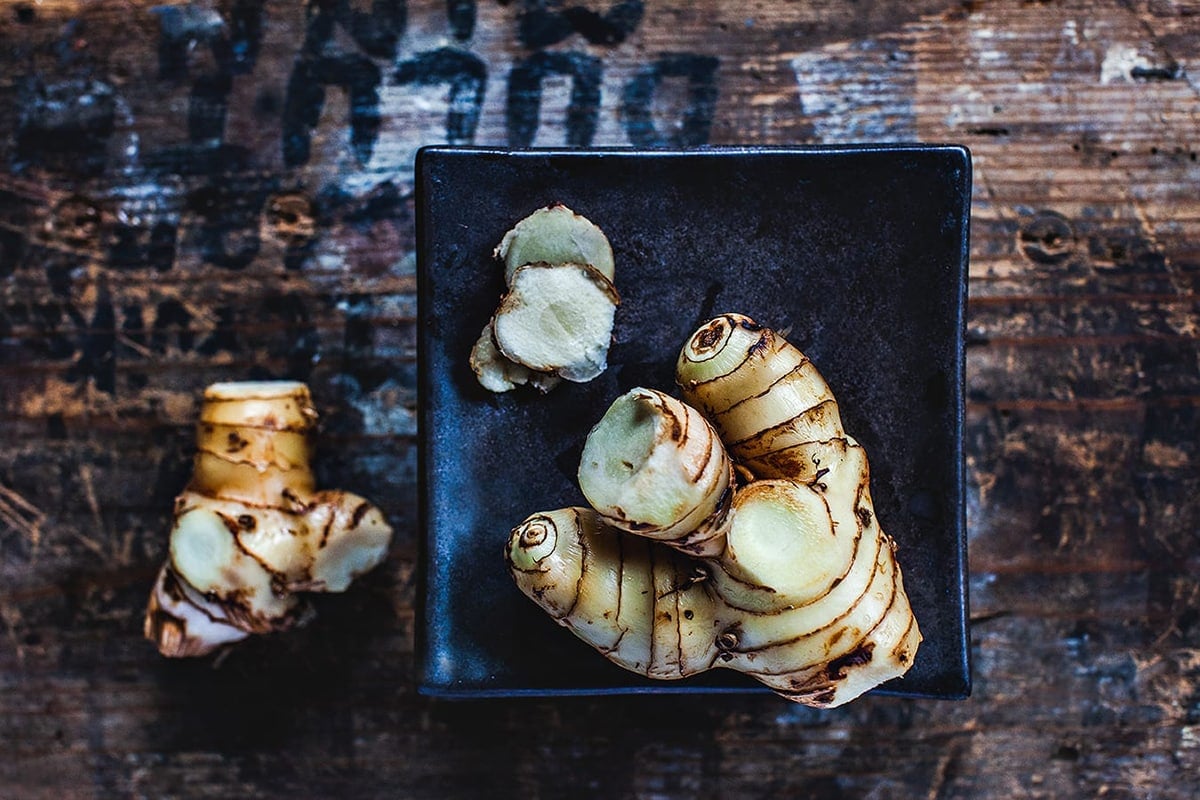 galangal in a bowl on the table. 