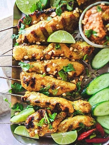 satay skewers on a platter