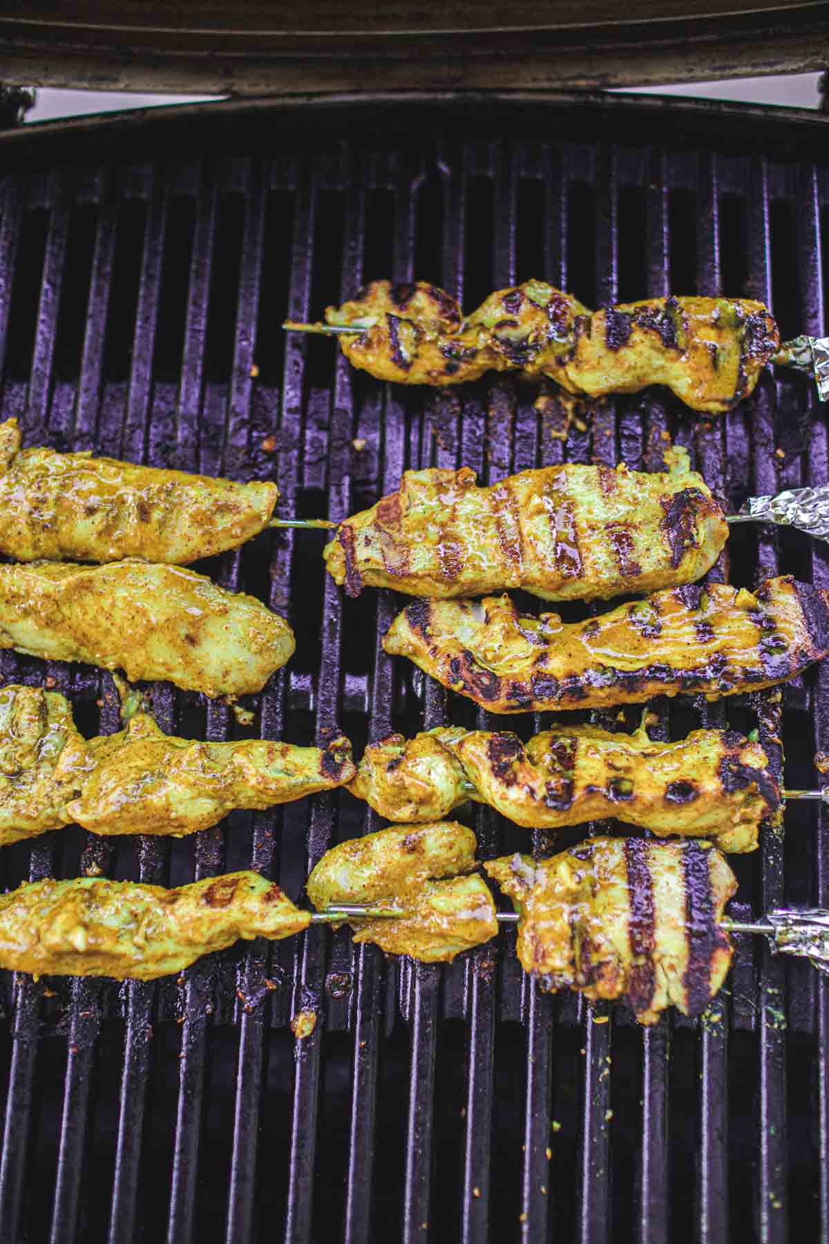 chicken skewers on the grill