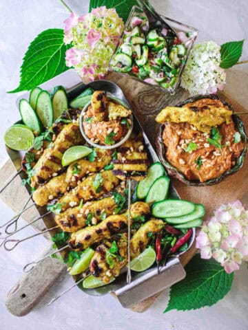 satay skewers on a platter