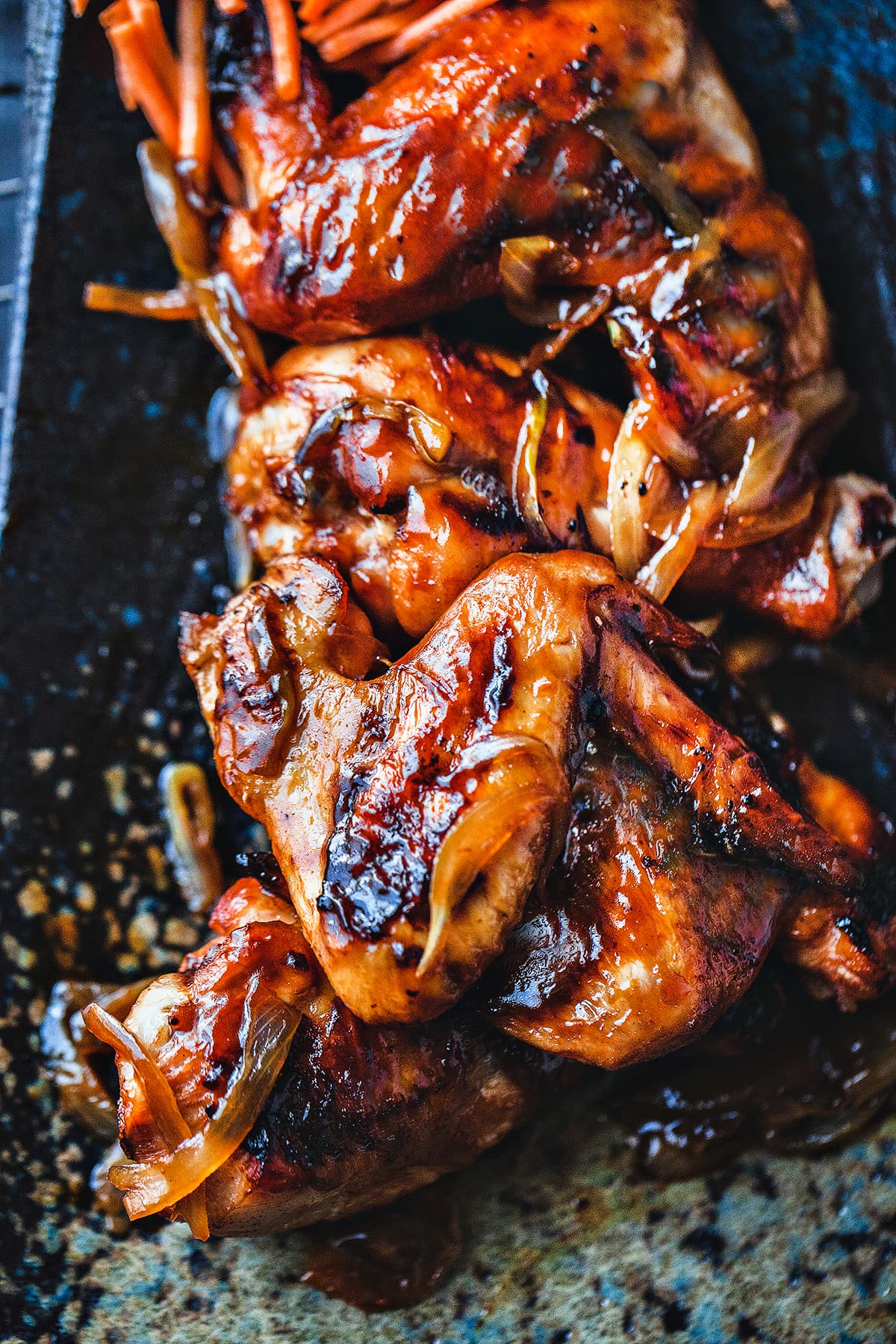 Thai baked chicken wings recipe on platter. 