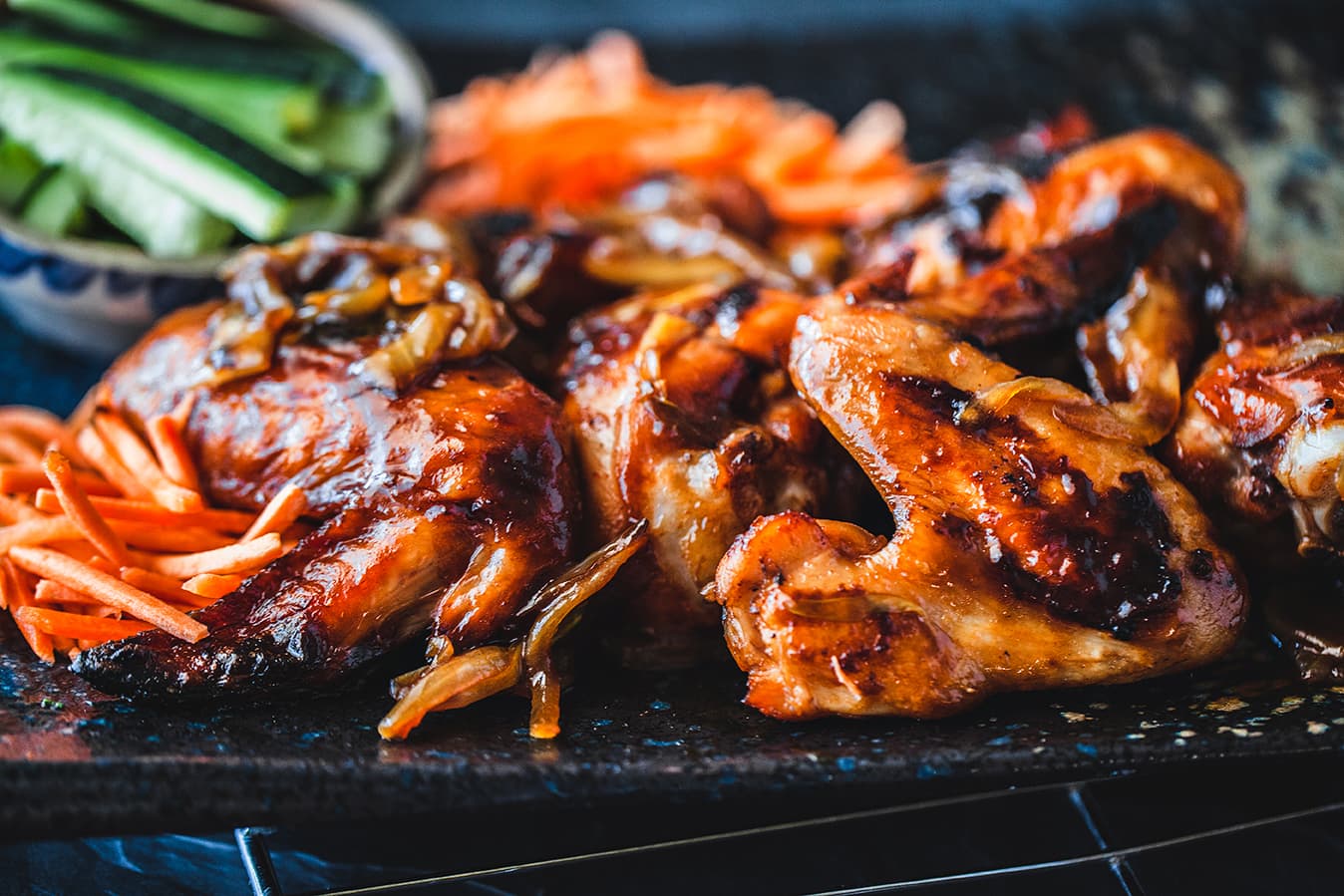 thai wings on a platter for serving. 