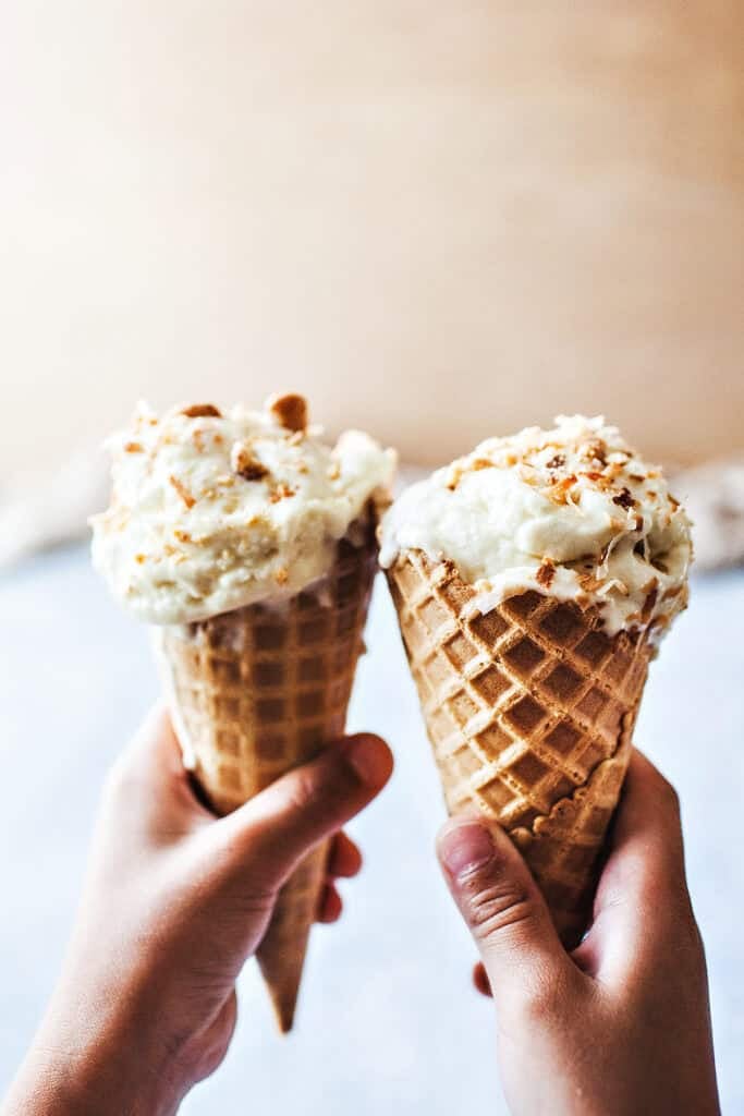 Thai coconut ice cream with 2 cones. 