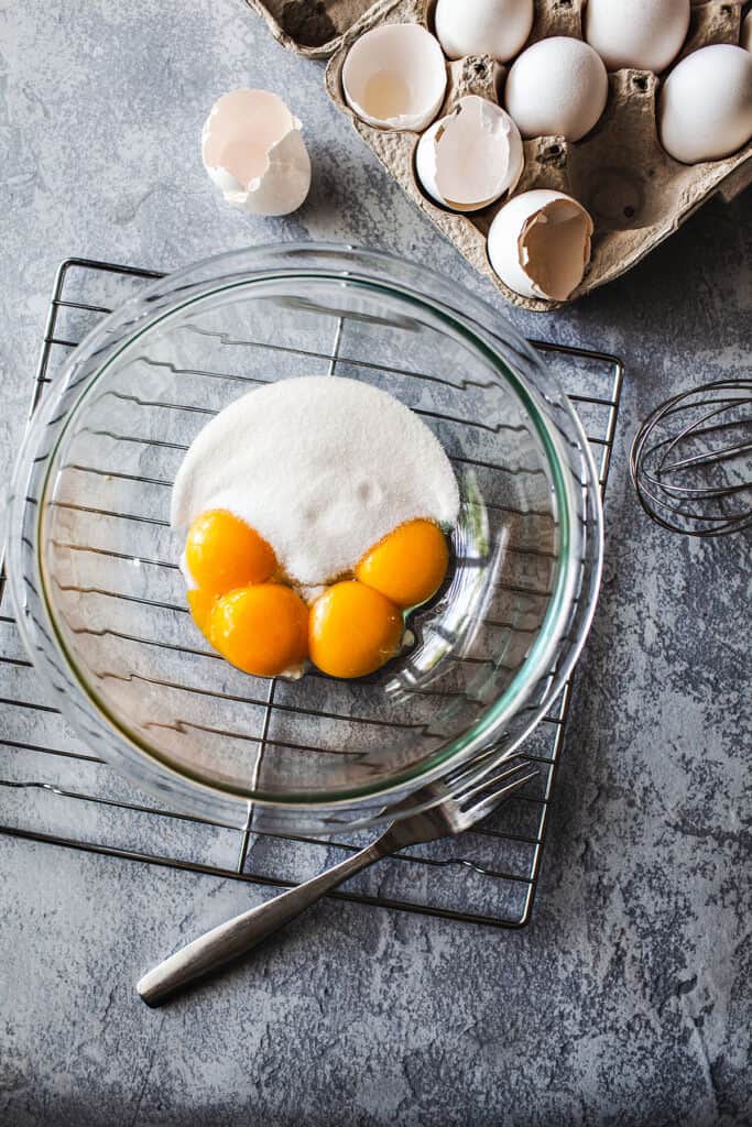 eggs yolks and sugar for Thai ice cream. 