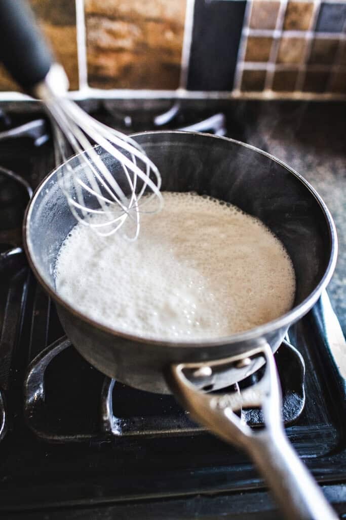 Coconut milk mixtures in a pot.