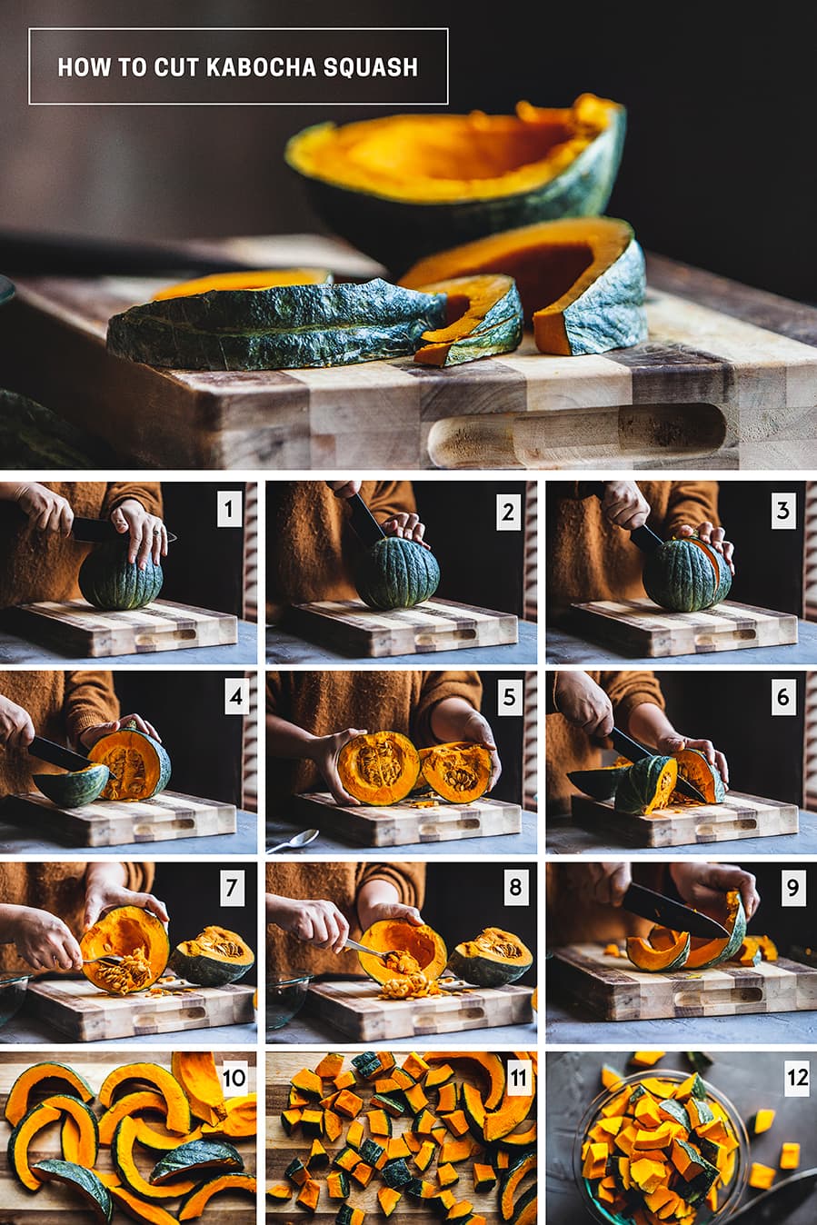 steps to cut kabocha