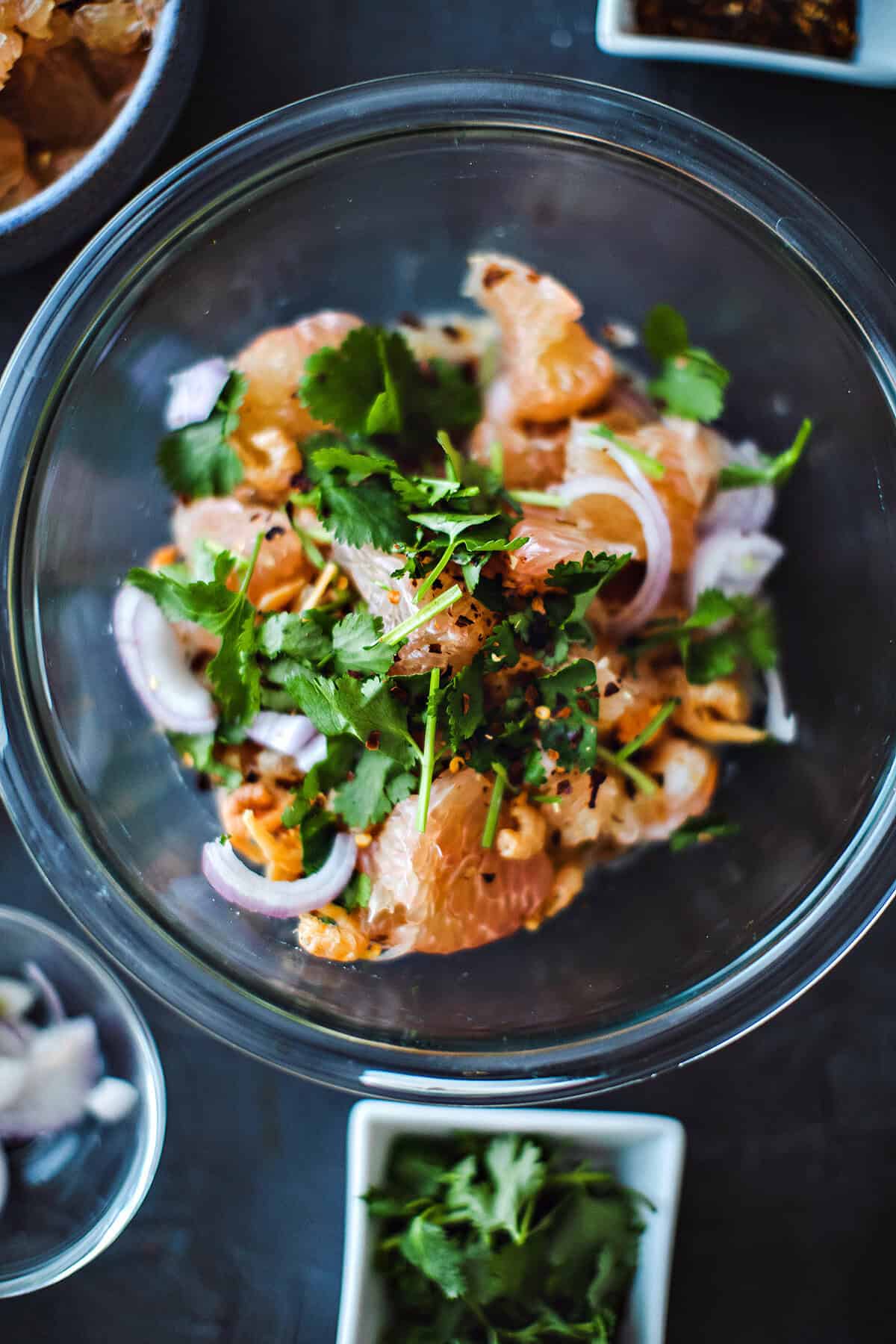 Pomelo salad in a bowl. 