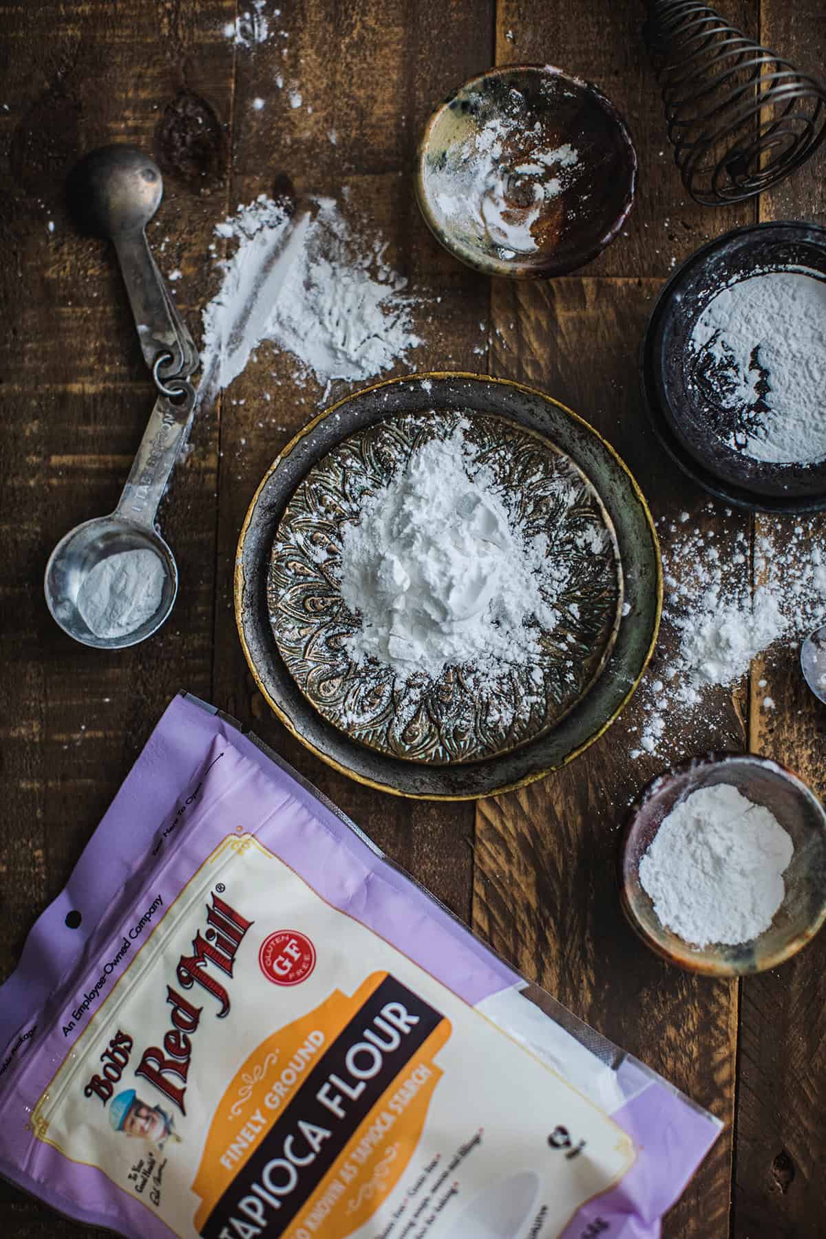 Tapioca flour on the table.