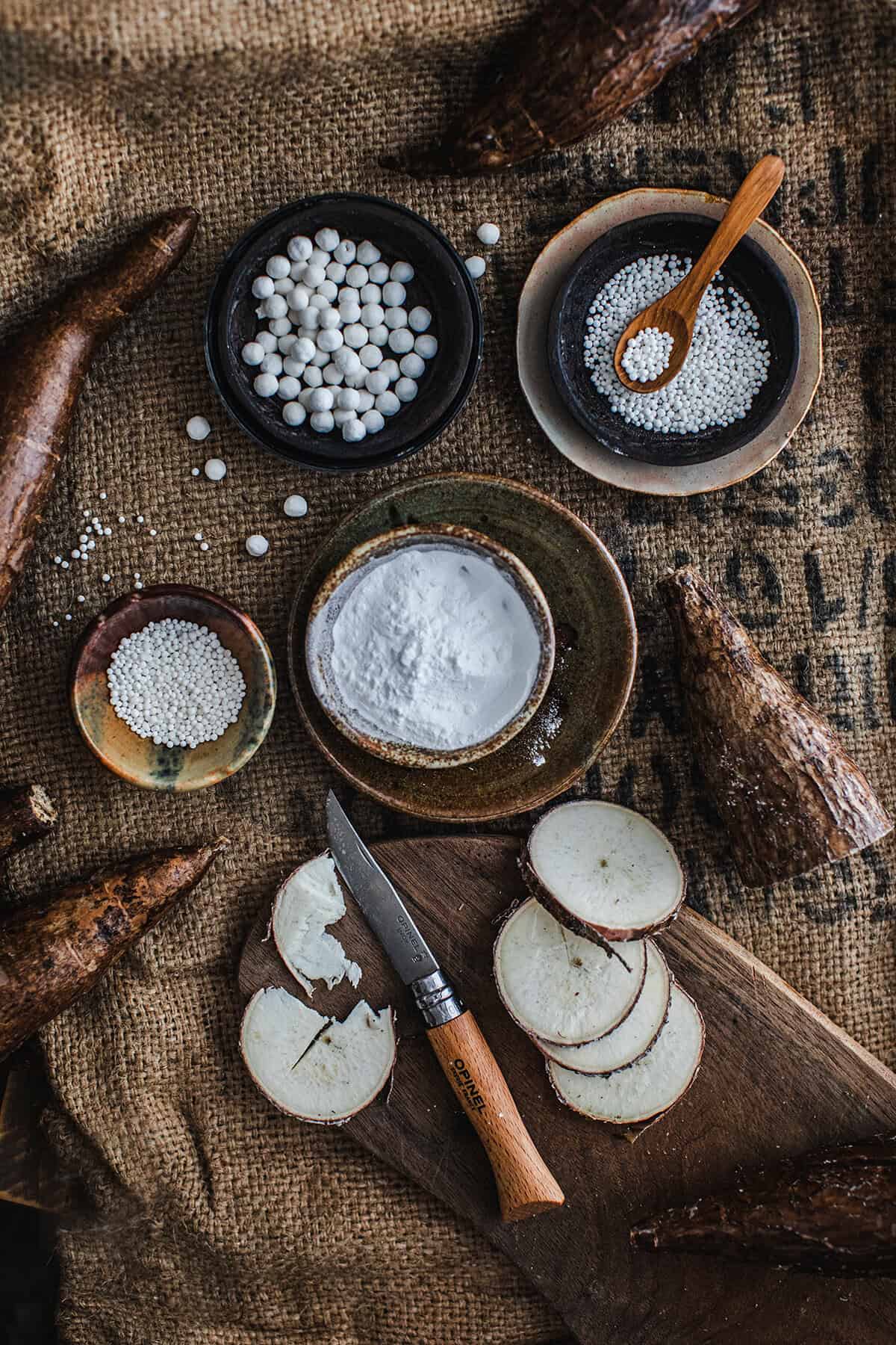 Tapioca pearls in bowls on the table. 