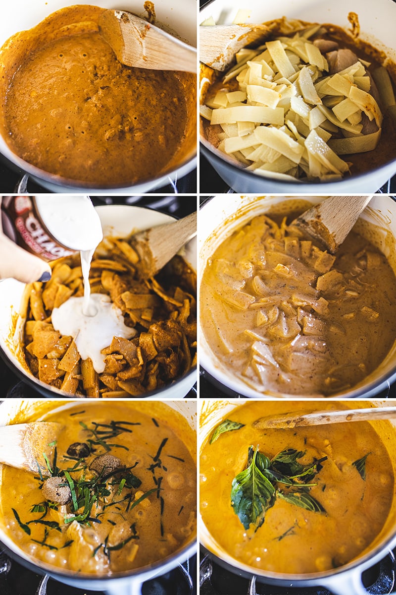 Collage of how to make Thai red curry