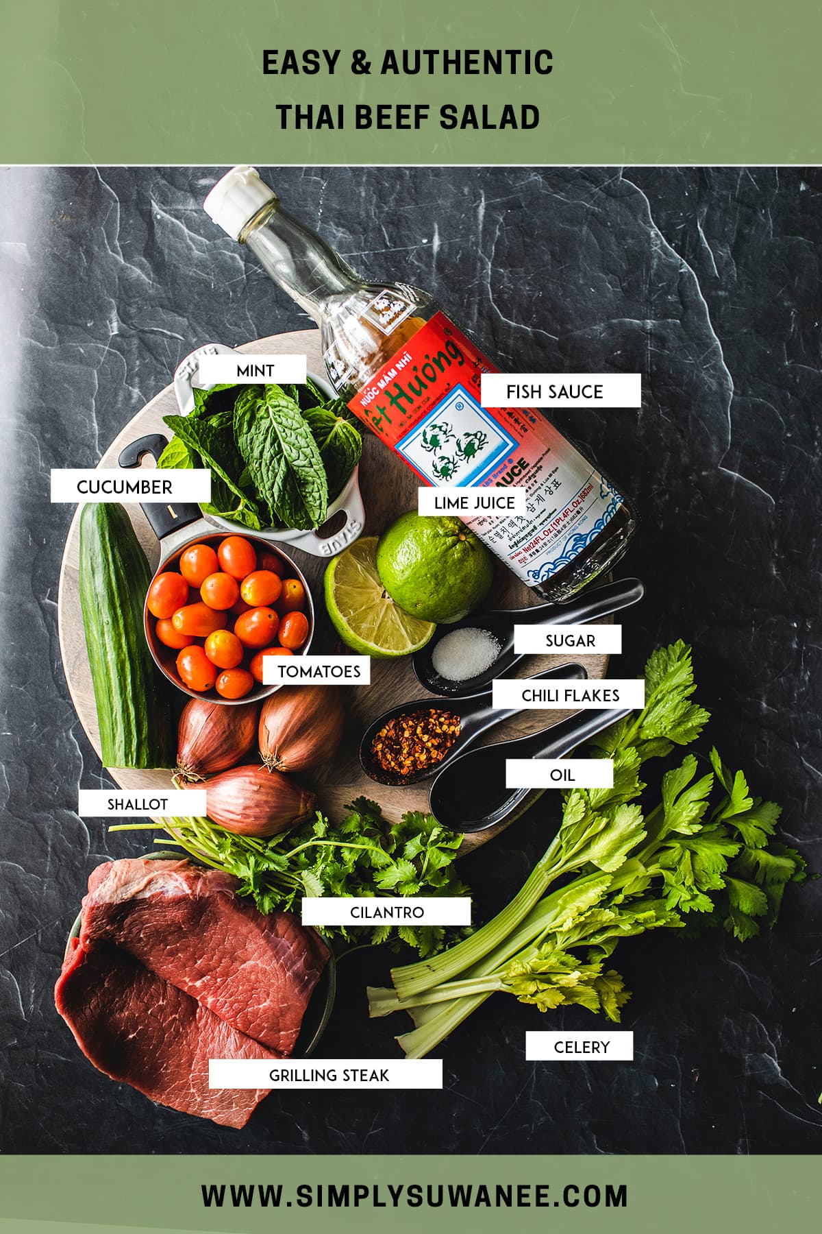 Ingredients for Thai beef salad on the table. 