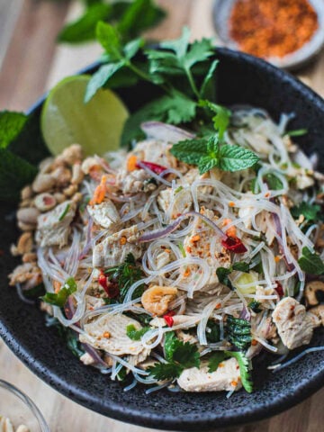 Glass noodles salad in bowl.