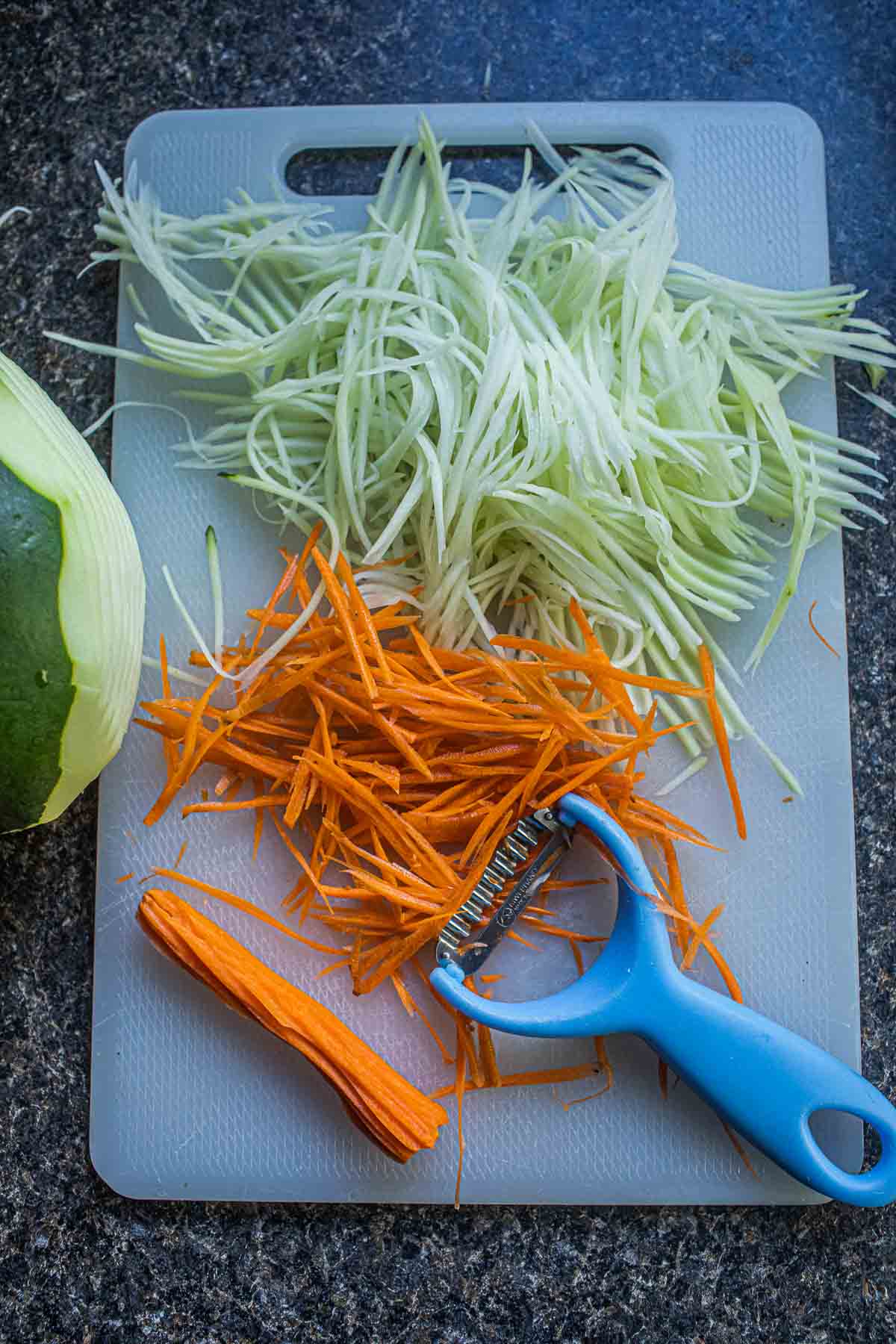 Kiwi peeler with shredded green papaya and carrot. 