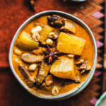 Thai beef massaman curry in a bowl on the table.