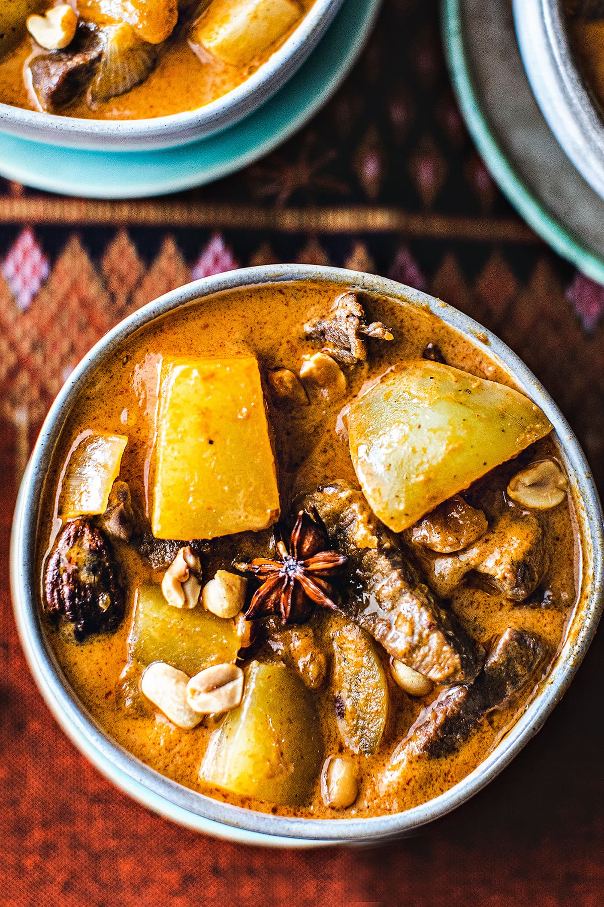 Thai Beef Massaman curry in a bowl on the table. 