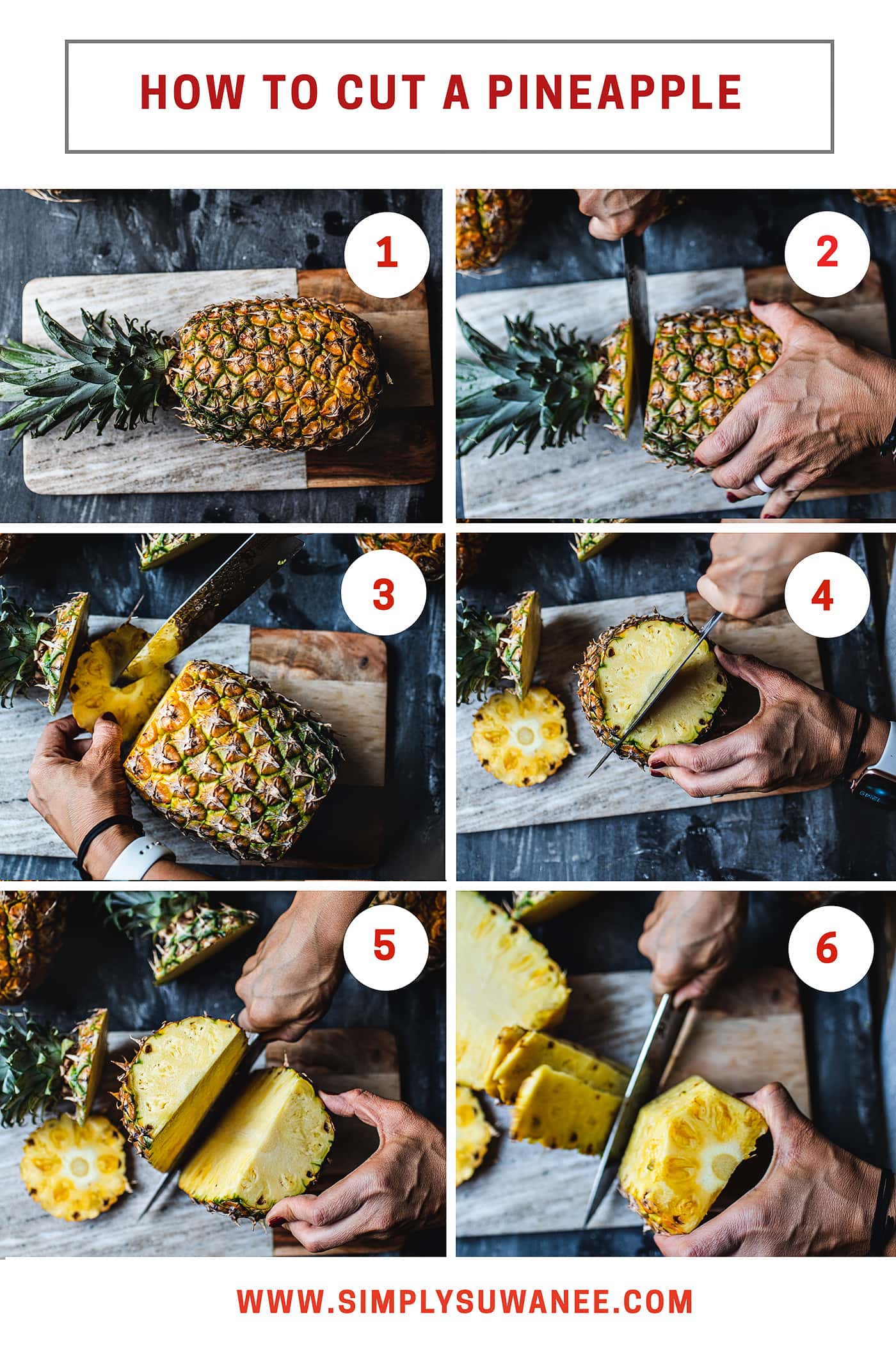 Do you love pineapples but have always been intimidated by how to cut them? Today, I'm going to show you, step by step with helpful photo instructions, how to cut a pineapple, AND  how to to make a pineapple bowl! Get ready to be an expert at cutting your favorite fruit.  #pineapples #howtocutpineapple #cuttingpineapple #pineapplecutting 
