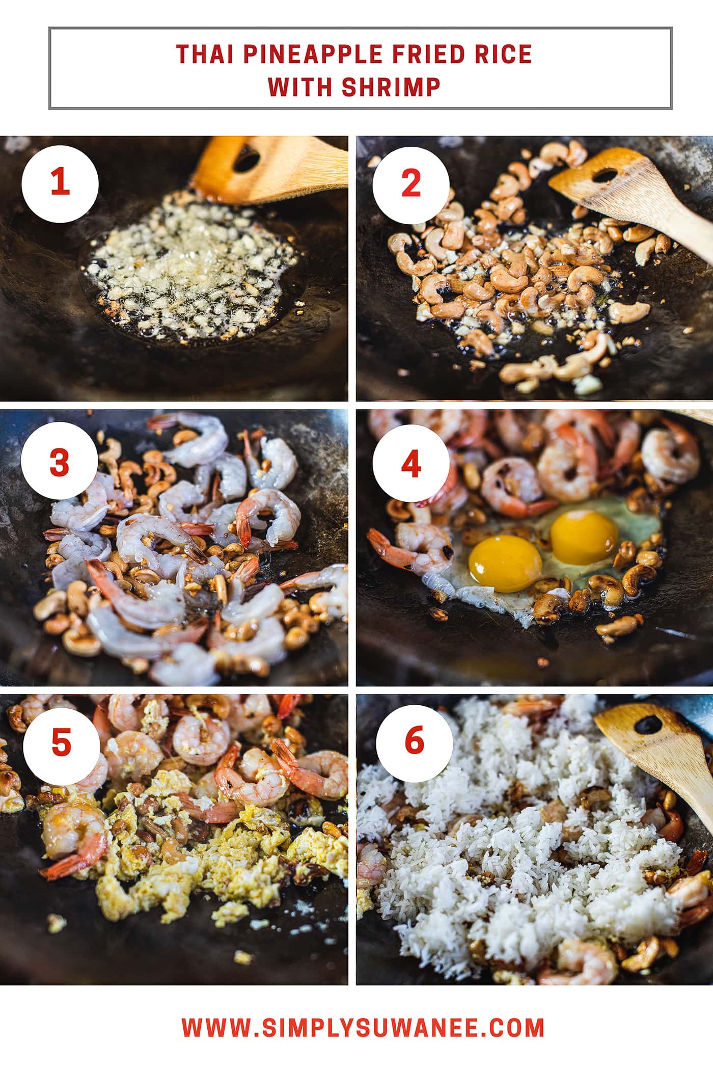 Pineapple fried rice with shrimp is a quick and easy Thai dish that is savory, sweet, and delicious. This recipe is a quick one to put together, taking less than 30 minutes. Perfect for a busy weeknight dinner! #shrimppineapplefriedrice #pineapplefriedrice #thaipineapplefriedrice #thaifriedrice