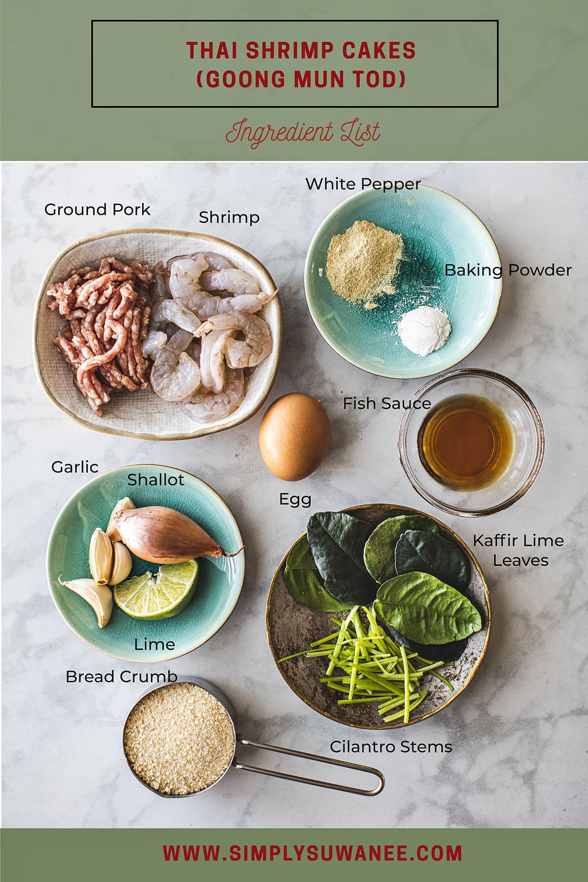 Thai shrimp cake ingredients on a table.