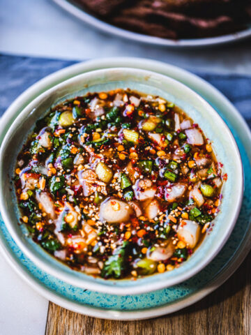 Thai dipping sauce in a small bowl