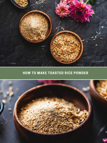 Toasted rice powder in wooden bowls.