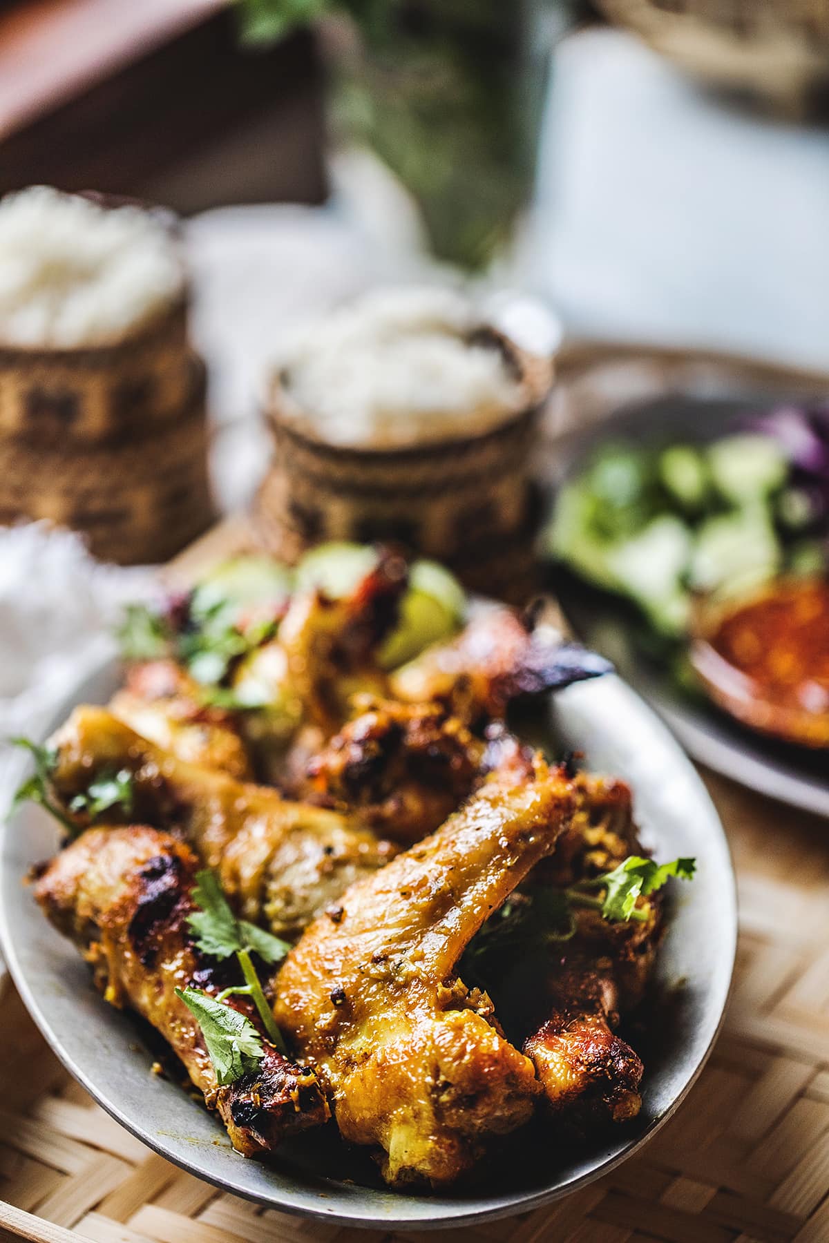 Chicken wings on a plate.