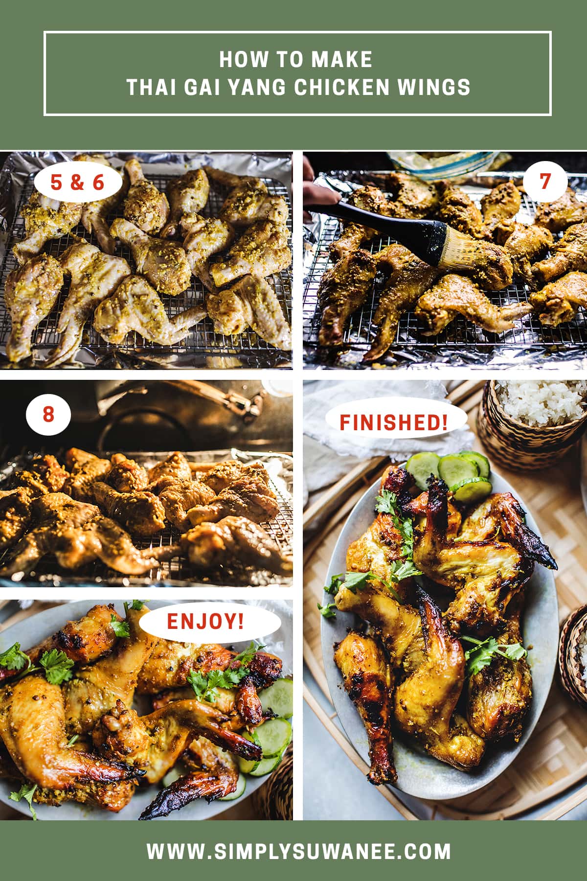 Steps 5-8 how to make Thai chicken wings