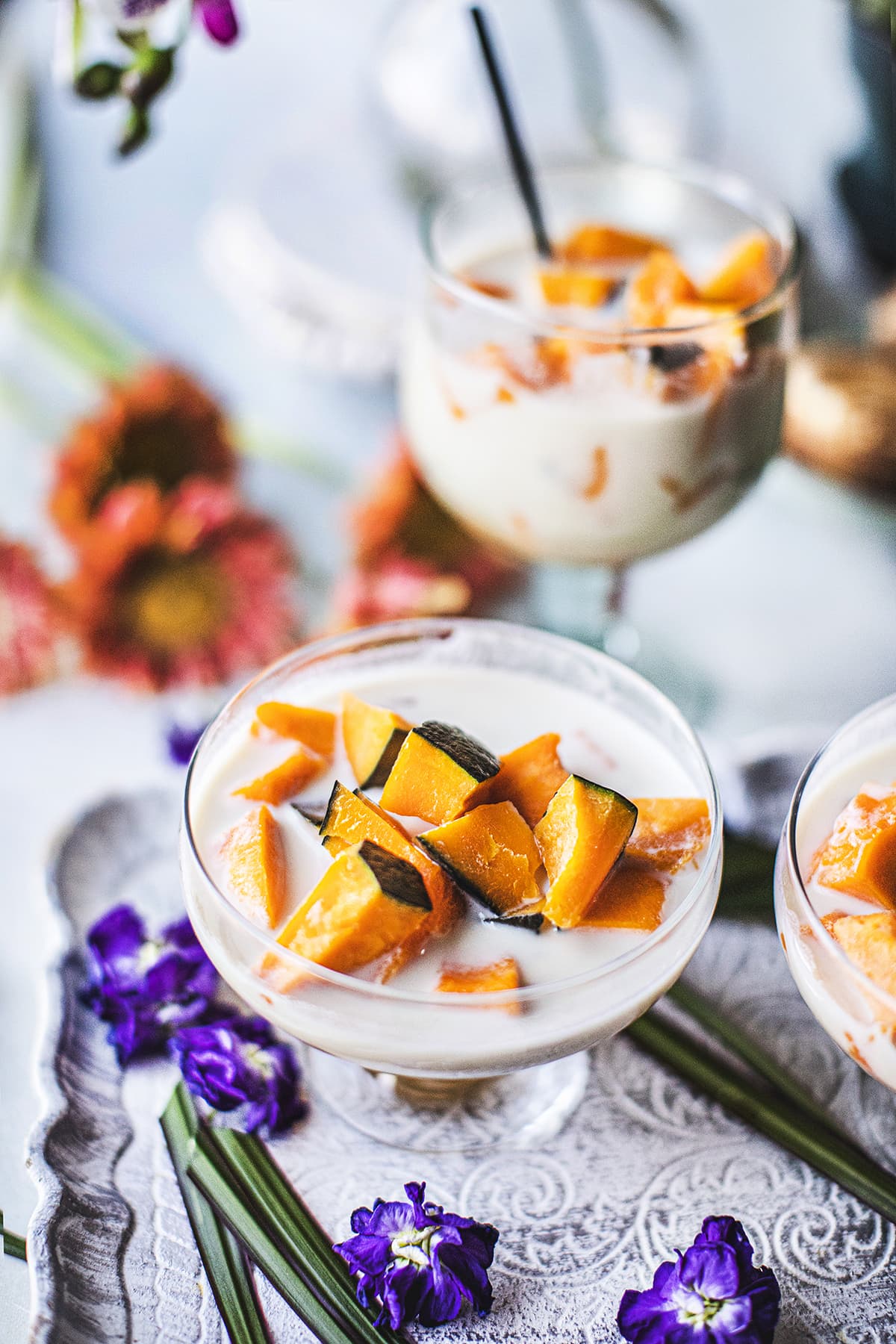 Kabocha dessert in a class cup.