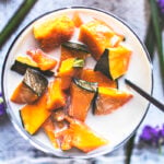 kabocha squash in coconut milk in a glass cup