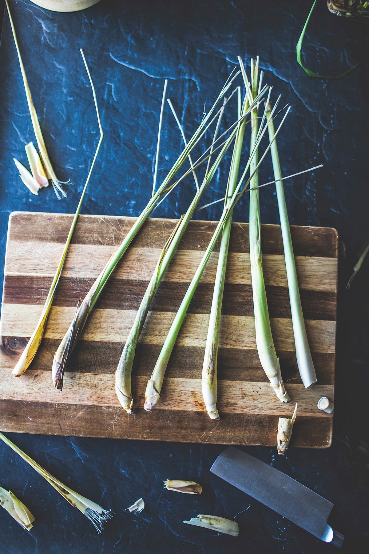 lemongrass stalks on cutting board