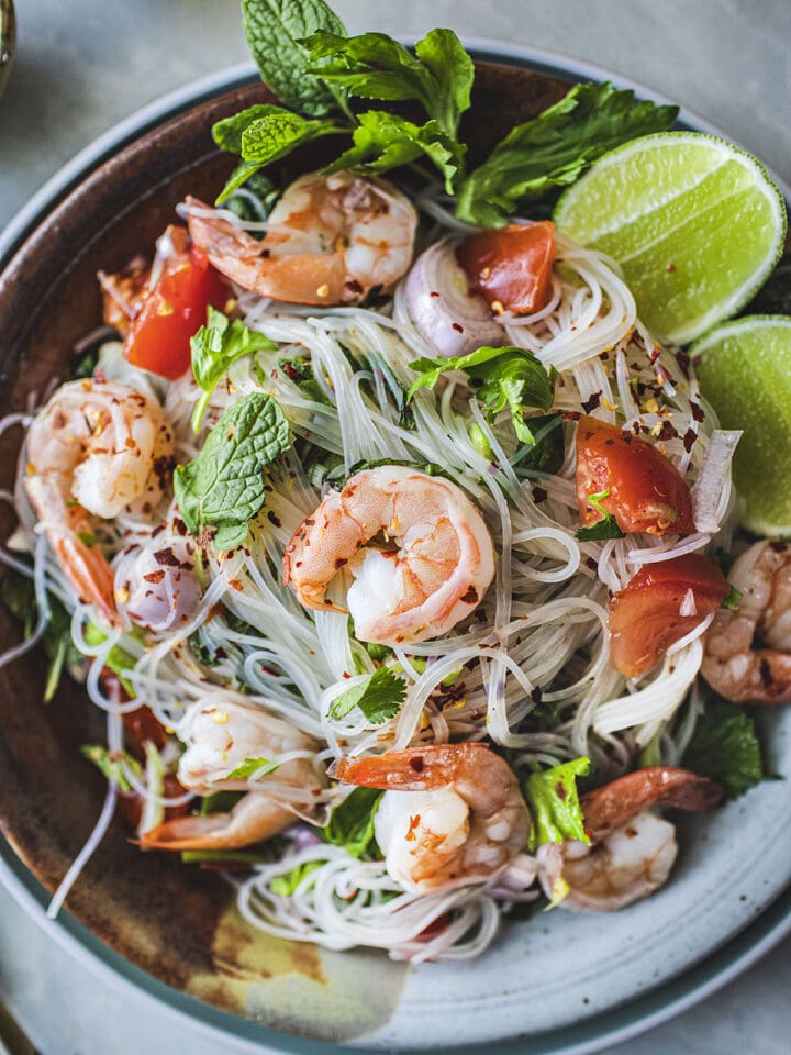 Glass noodles salad on a platter