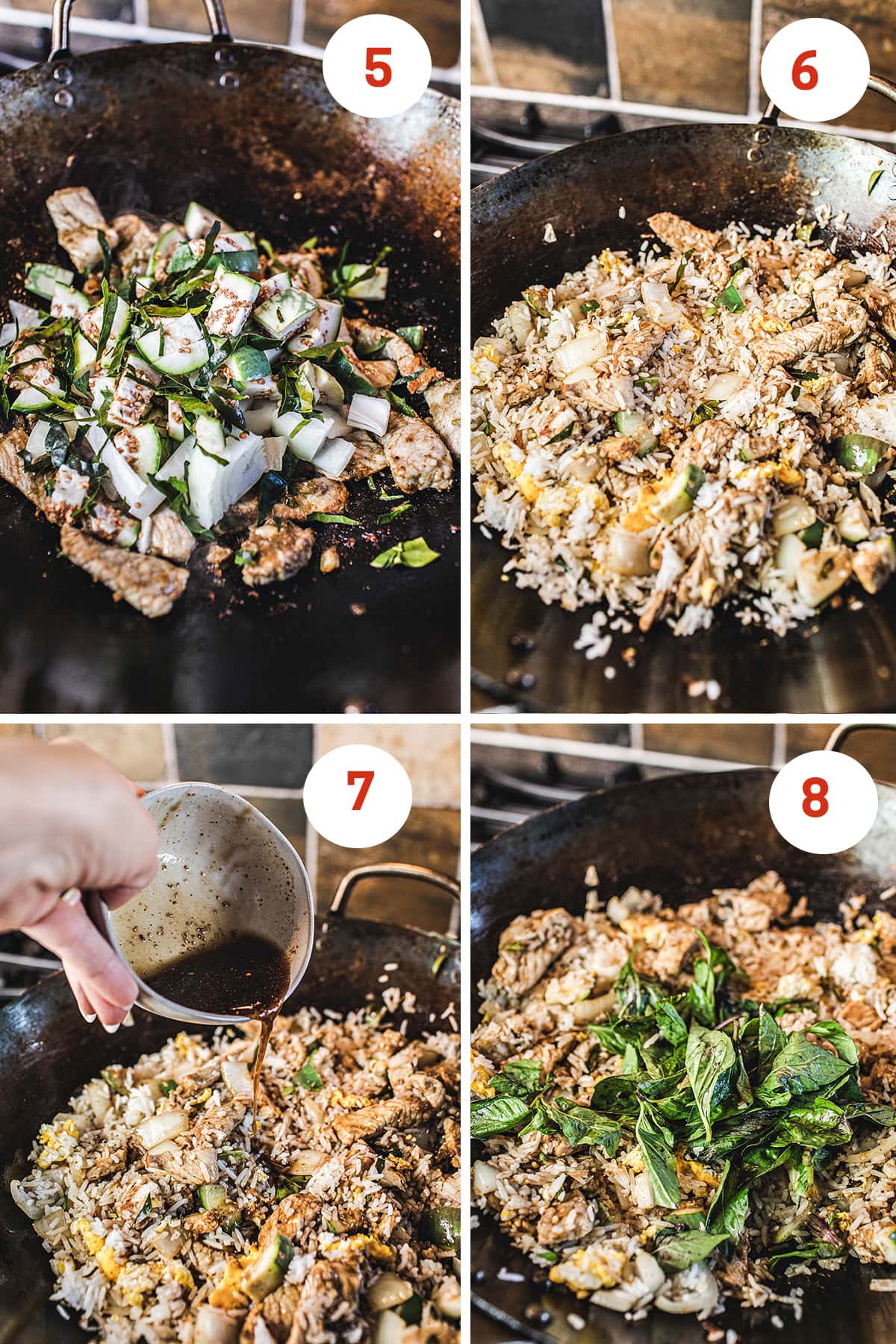 steps 1-4 how to make thai green curry fried rice