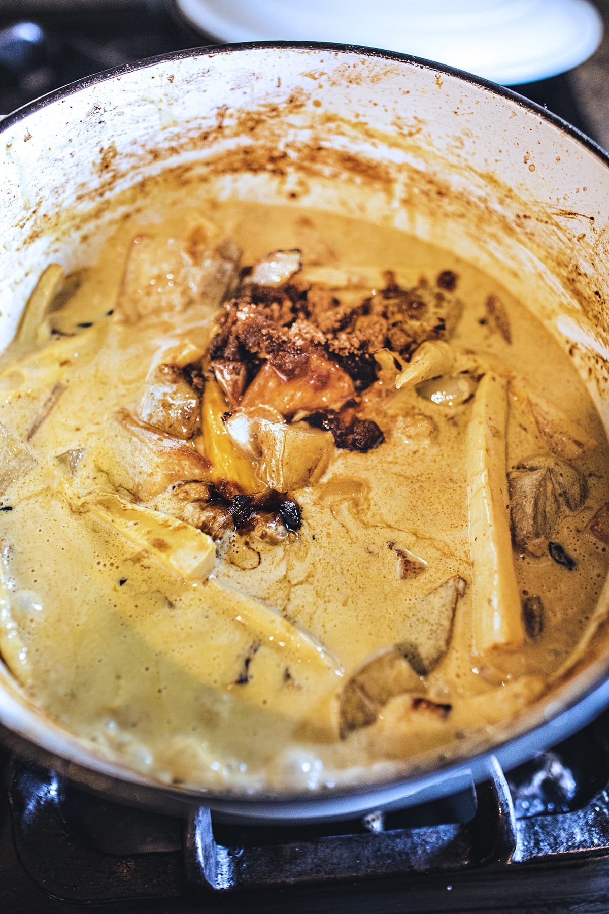 pork belly yellow curry in a pot