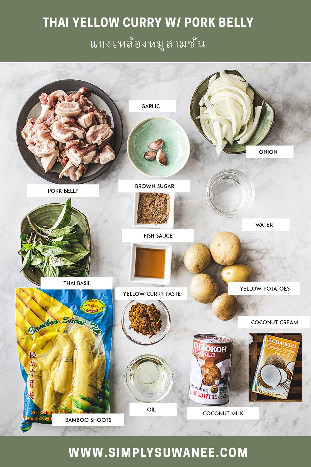 ingredients for yellow curry with pork belly