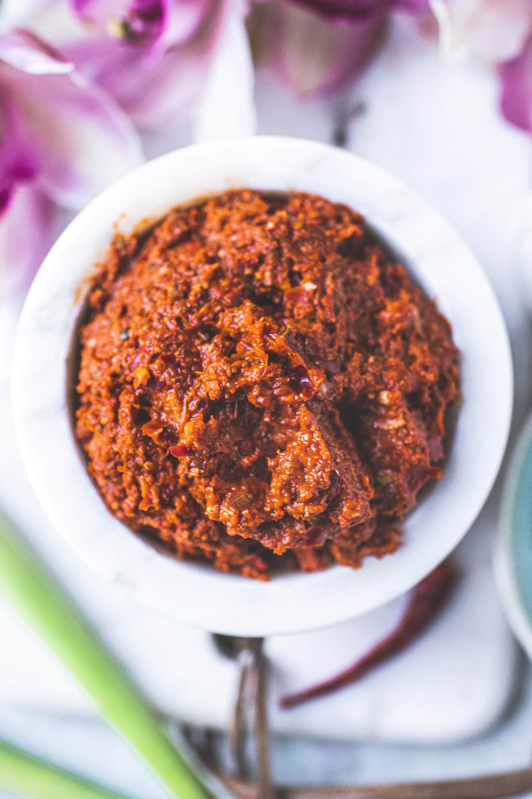 red curry paste in white bowl