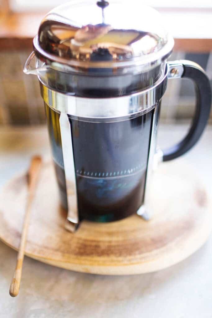 blue tea in a french press.