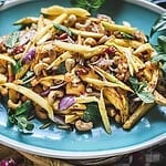 mango salad on a green plate