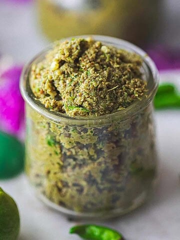 green curry paste in a glass jar