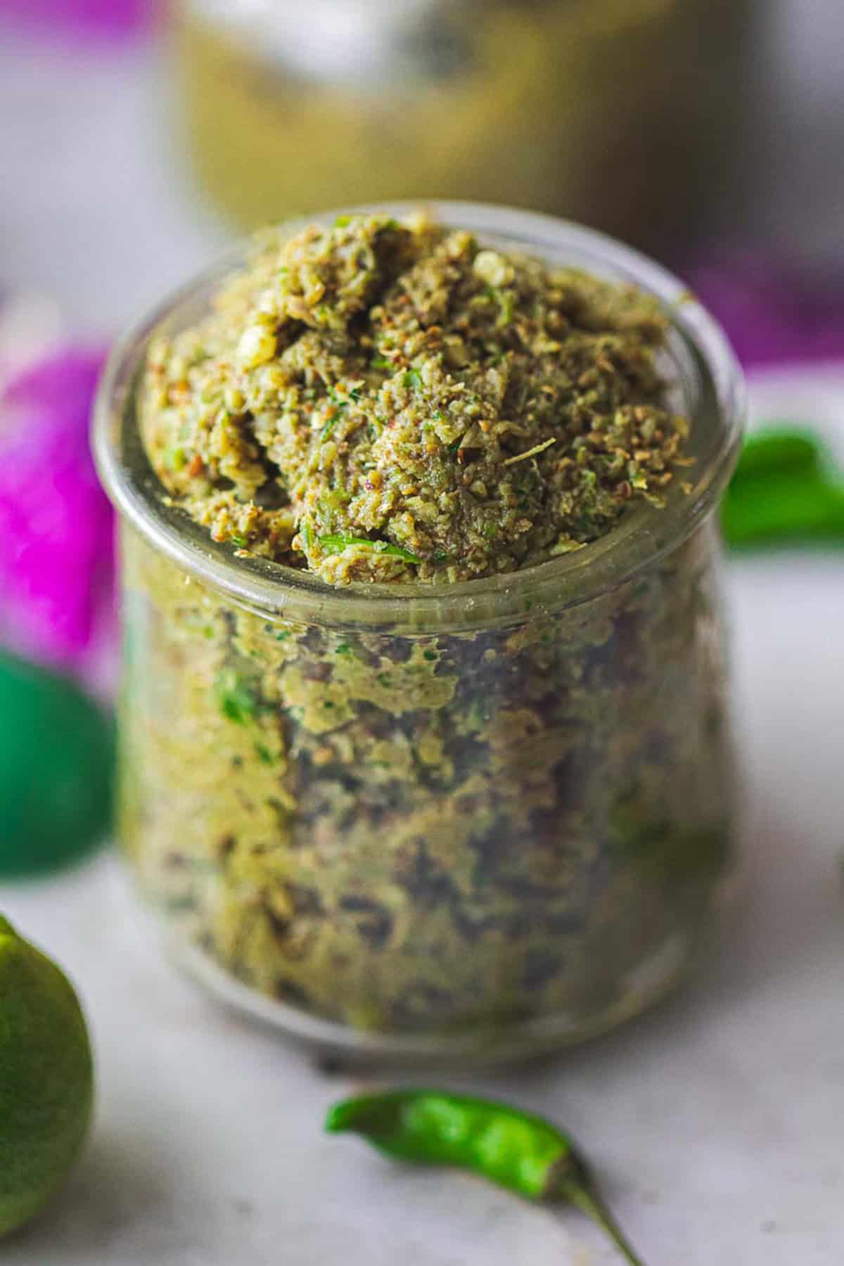 green curry paste in a small glass jar
